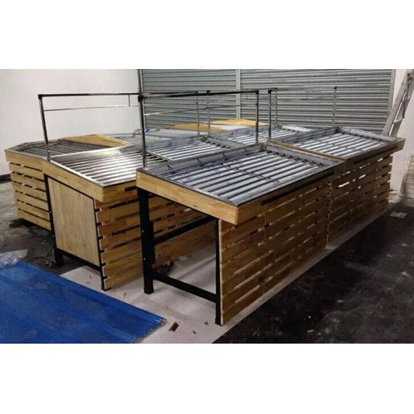 Wood / Metal Vegetable And Fruit Supermarket Display Shelving For Store