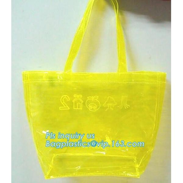 soft loop handle red color 6p free clear PVC bag, handle PVC vinyl packaging bag for gifts, vinyl PVC handles bags with