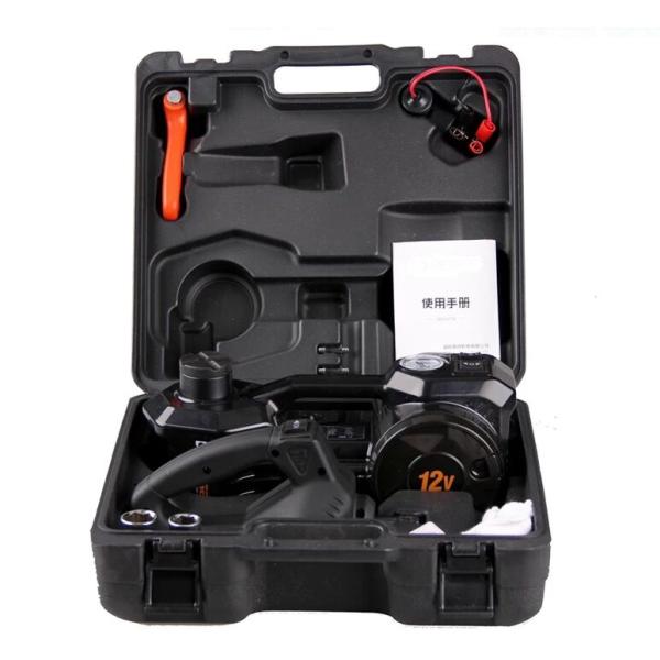 black electric hydraulic jack with impact wrench and inflating pump