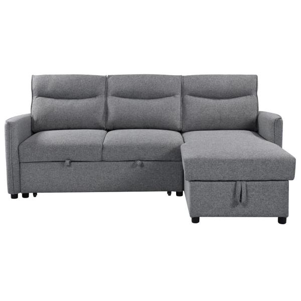L-Shaped Reversible Sectional Sleeper Sofa with Pull-Out Bed and Storage, Gray Fabric