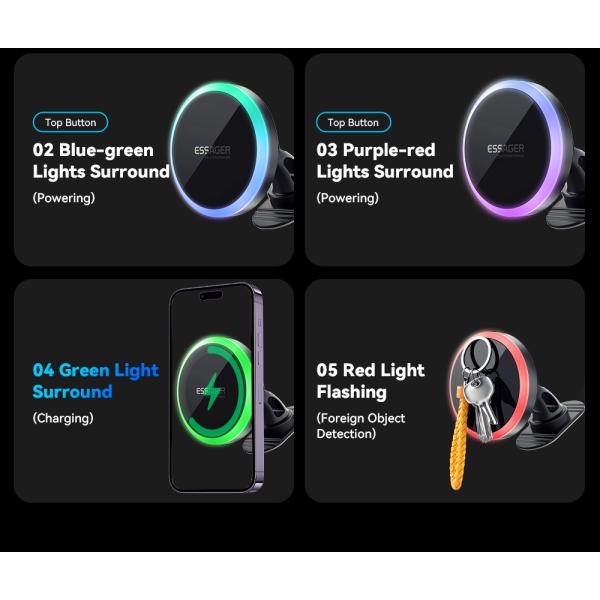 15W Wireless Charging Magnetic Car Phone Holder Essager ACPH004