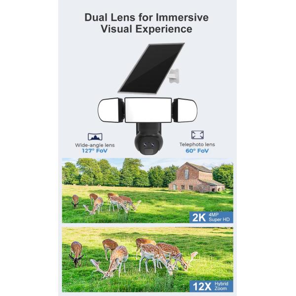 Dual Lens 4G PTZ Camera 6MP 1500 Lumens IP65 Solar Street Light Surveillance Camera