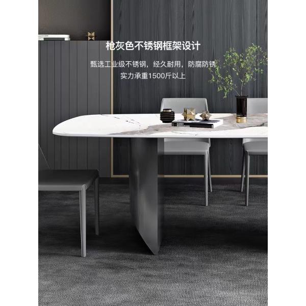 High Quality Luxury Large 8 Seater Italian Metal Stainless Steel Leg Ceramic Tile Marble Top Rectangle Shape Dining Table Set