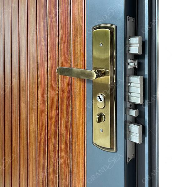 2022 New Design Latest Modern Style Grey Wooden Texture High Grade Burglar Proof Strong Security Steel Front Entry Door
