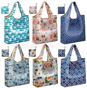 China ECO Friendly nylon foldable reusable grocery bag 5 cute designs folding shopping tote bag fits in pocket bagease package on sale