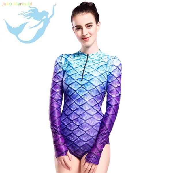 Long Sleeve Mermaid Tail Swimsuit UV Protection 3D Fish Scales Printing