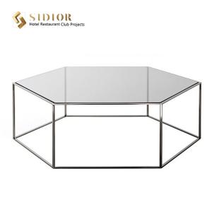 China Modern Hexagon Shape White Tempered Glass Coffee Table 40cm Height on sale