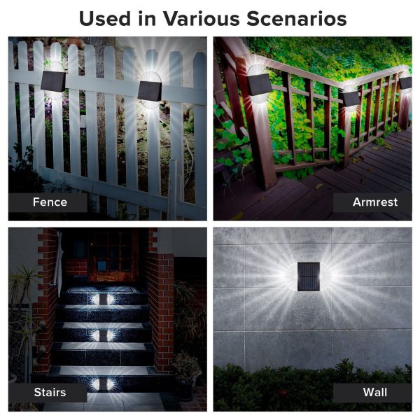 Double-sided luminous solar wall lamp ,2000K warm yellow light effect ,8-10 hour battery life ,IP44 waterproof staircase handrail light