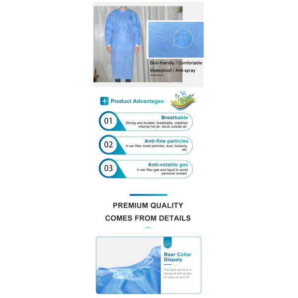 Sterile SMS Disposable Hospital Gowns With Rib Cuff