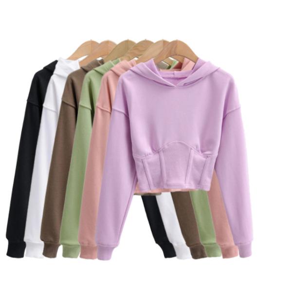 Pure Color Corset Waist Loose Sweater Top Women'S Casual Cotton Crop Top