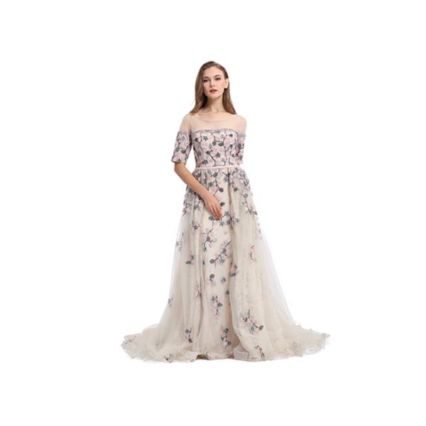 Unique Design Butterfly Half Sleeve Muslim Party Ball Gown For Debut / Banquet