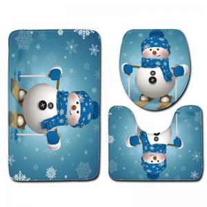 China Snowman Christmas Bath Mat Set Anti Skid Restroom Mat Set on sale