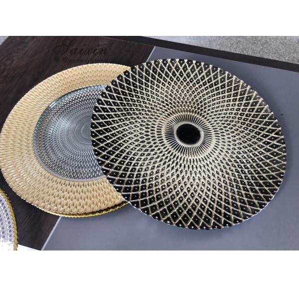 Luxury Black Charger Plates Wedding Tableware Rhomboid Glass 32cm