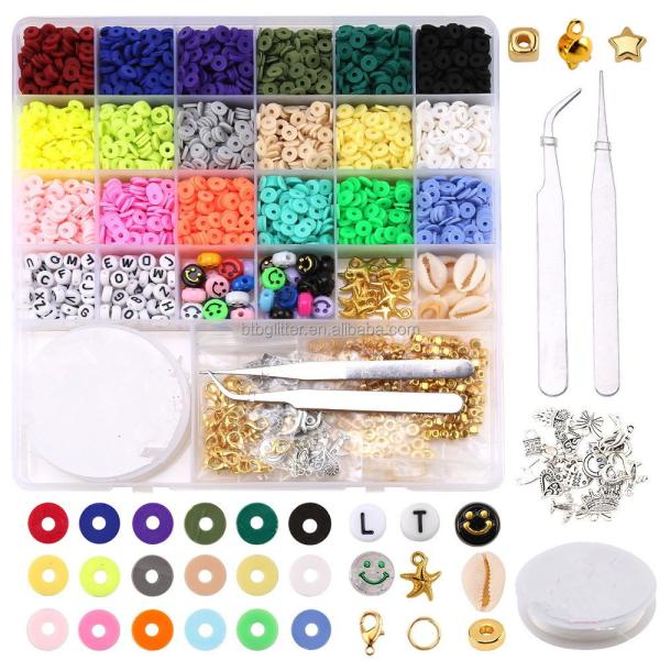 Polymer Clay Beads Flat Round in Round Shape for DIY Jewelry Making Kit Handmade Loops Bracelets Necklace Earring