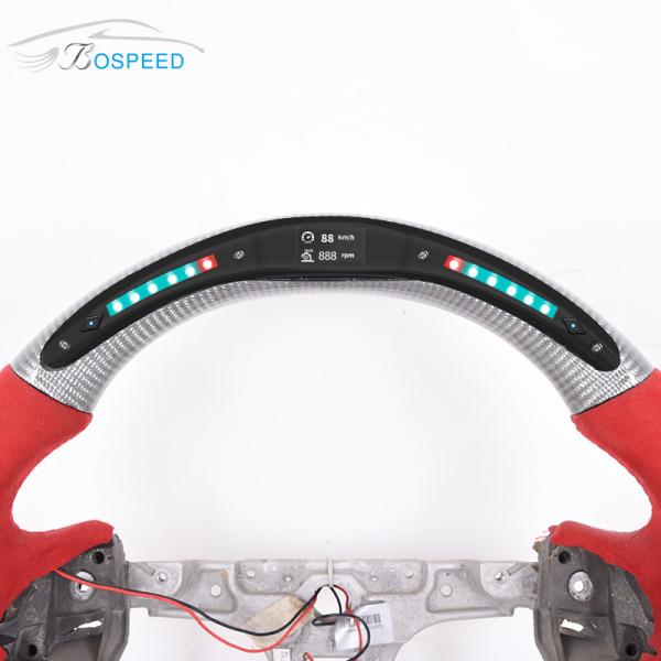 350mm Red Leather Silver Cadillac Steering Wheel Carbon Fiber Sports Car Stripe