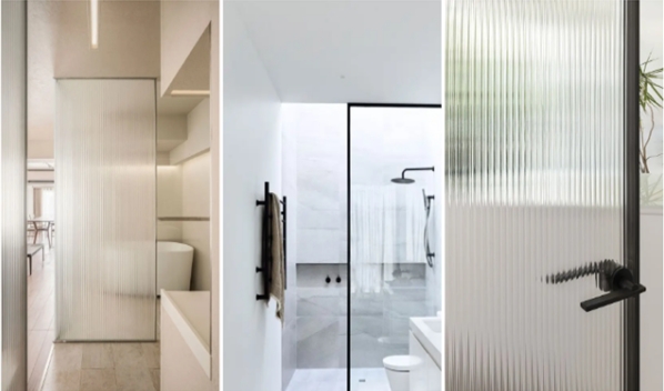 Bronze and Gray Tempered Dichroic Moru Fluted Glass Door with Colorful Ripple Pattern