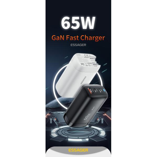 Travel GaN PD Wall Charger 65w 3 USB Port USB A Type C Fast Charging