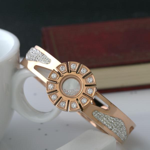 18K Gold Diamond CZ Inlay Luxury Brand Fine Jewelry Crystal Bracelet For Women Gift Stainless Steel Bracelet Bangle