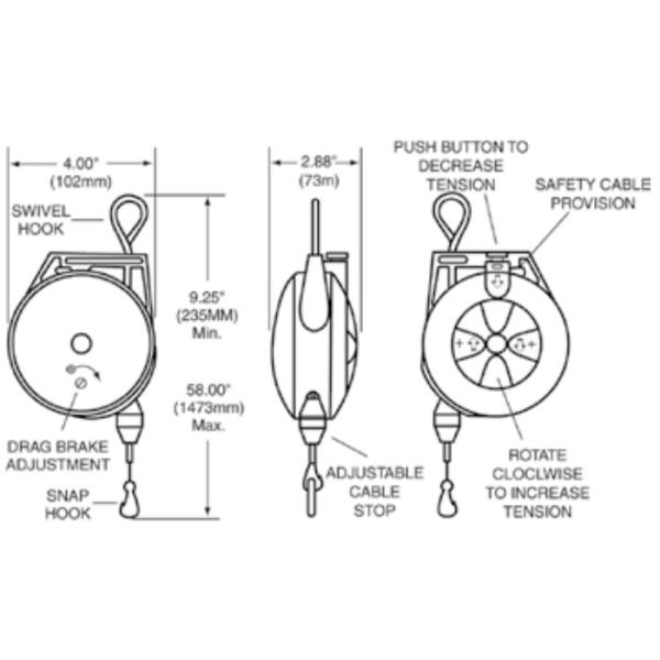 Tool Balancers Retractable Hose Reel Safety Tool Clip Cable Stop Heavy Duty Spring Cable Reel