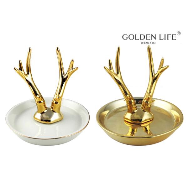 Nordic Style Ceramic Jewelry Plate Golden Elephant Jewelry Plate Ring Tray Decoration