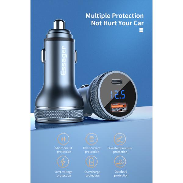 ESSAGER PD3.0 QC3.0 36W LED Digital Display USB C Car Chargers Dual Port