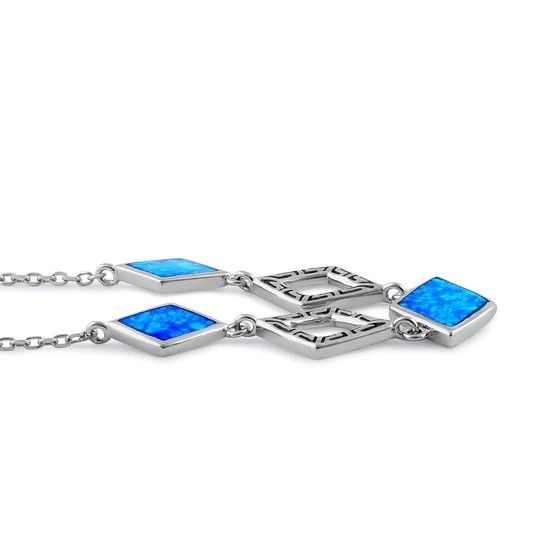 Diamond Stone Engagement Sterling Silver Jewelry , Blue Lab Greek Opal Necklace