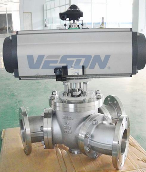 Quality Y Type 135 Degree 3 Way Pneumatic Ball Valve With Pneumatic Actuator for sale