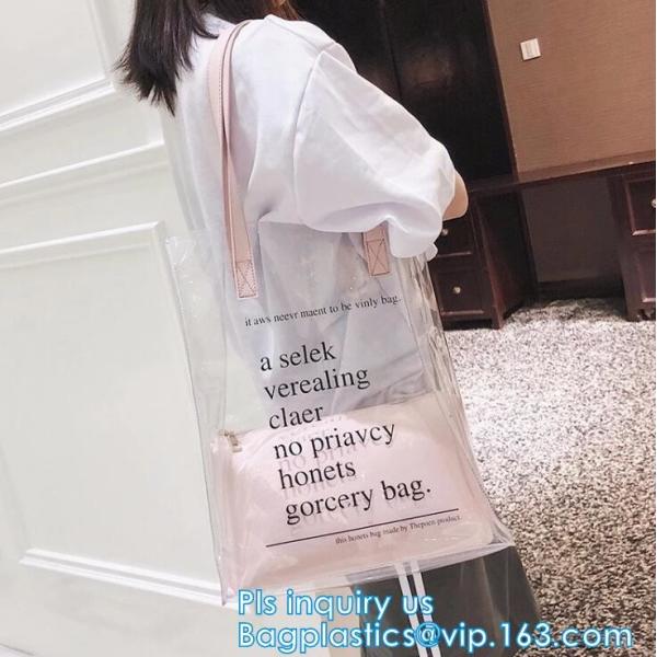 Reusable PVC Soft Loop Handle Bags, long handle clear pvc bedding yellow pvc blanket bag, transparent PVC handle plastic