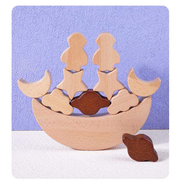 Montessori Children's Educational Toys Wooden Blocks Stars Moon Stacked Blocks Wooden Toy Diy Baby Balance Training Cons