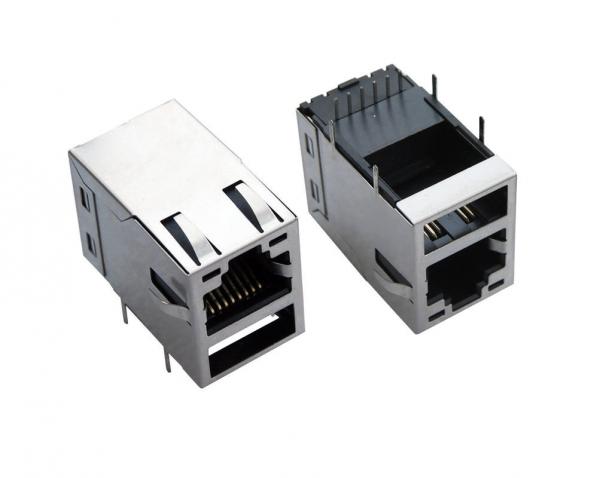 Quality 90 Degree Female RJ45 USB Connector , RJ45 PCB Jack With Led / Emi Tab - Up Shielded for sale