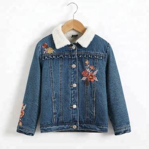 Cheap Embroidery Designs Kids Denim Clothes , Lovely Winter Girls Jeans Coat wholesale