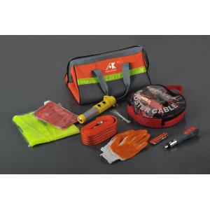 Cheap 19 pcs auto emergency kit ,with booster cable ,trailer rope ,raincoat ,hammer ,gloves wholesale