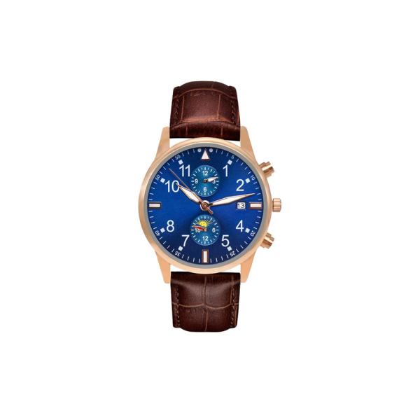 Hardened Glass Leather Wristband Watch , Quartz Stainless Steel Watch 10ATM