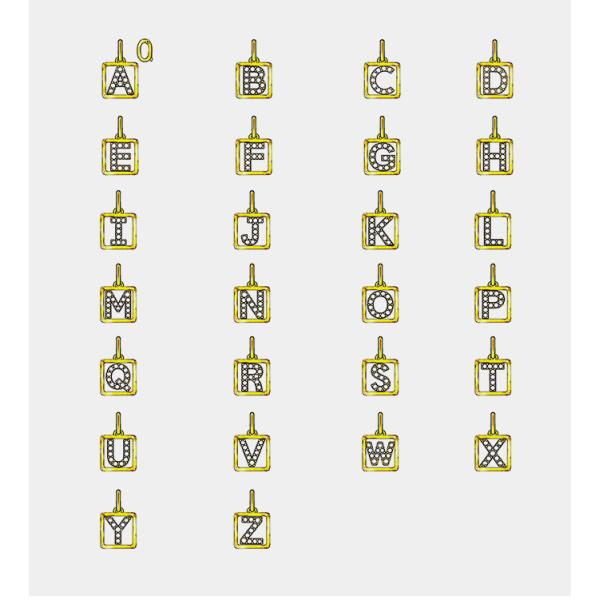 0.03ct 18K Yellow Gold Diamond Necklace A-Z Initials 3D Cube