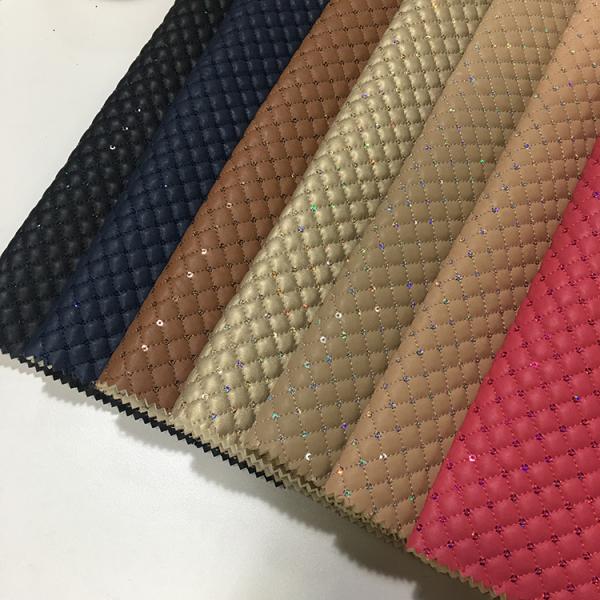 Trade Assurance Hot Sale Shiny Sequin Pu Synthetic Embroidered quilted shoe leather