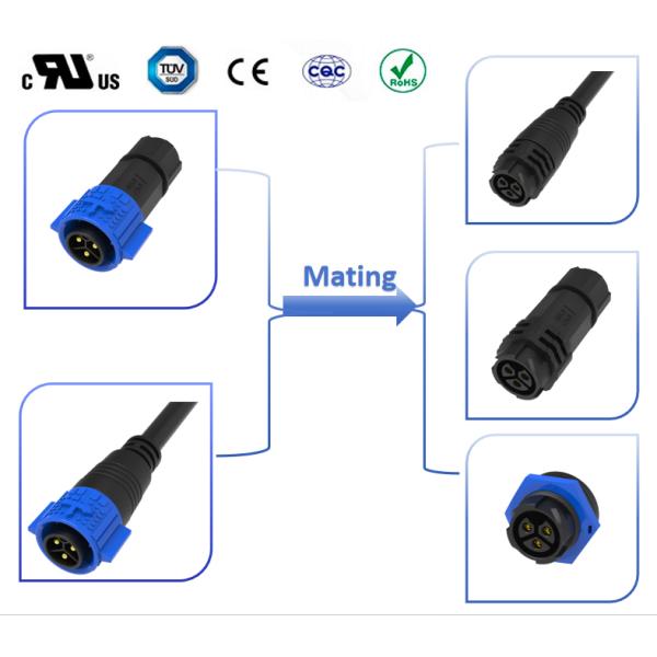 Black 15A 300V Multi Pin Waterproof Connector Plug And Socket For Growth Lights