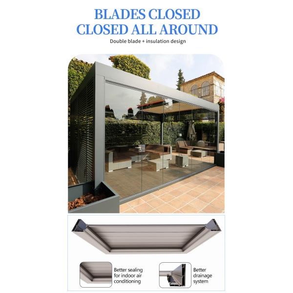 Outdoor Modern Motorized Retractable Roof Backyard Pergola With Customized Frame And Side Screen