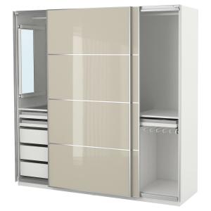 Cheap Elegant Wooden Cream Black Glass Wardrobe With Mirror Bedroom wholesale