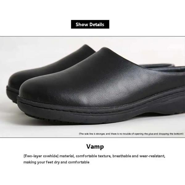 Casual Black Lightweight Nurse Shoes Non Slip Rubber Sole Slippers Waterproof Cowhide Leather Chef Shoes