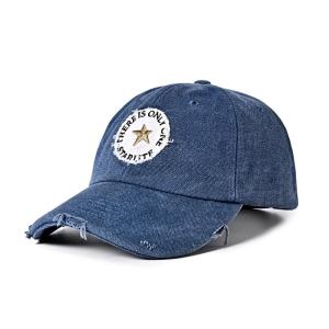 Cheap Unisex Distressed Washed Denim Baseball Cap 58cm Embroidered Logo wholesale