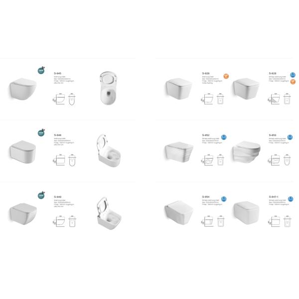 Europe Design Economic Modern Rimless Ceramic One Piece Wall Hung Toilet for Bathroom