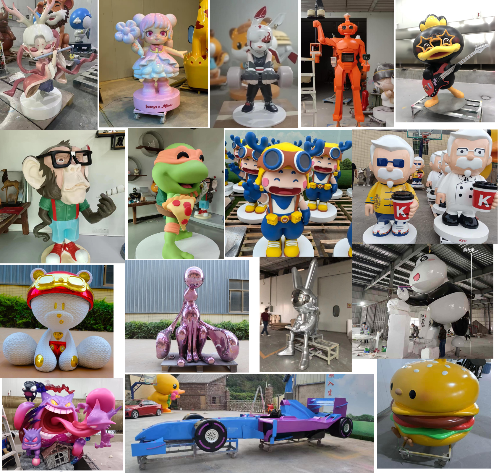 Handmade Large Art Deco Fiberglass Animal Cartoon Sculpture Customizable Floor Standing Mascot Decorations Building Color