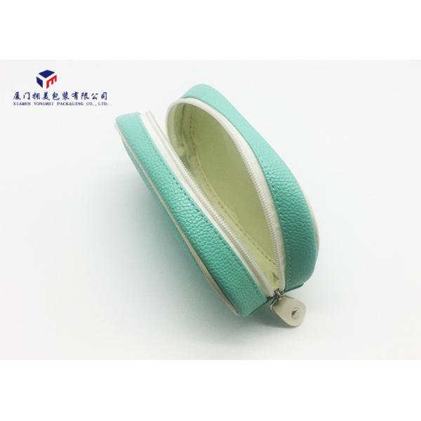 Light Green Color Leather Make Up Bag , Zip Around Cosmetic Bag For Ladies