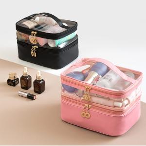 2 layers Clear Vinyl Makeup Bag Organizer With Compartments