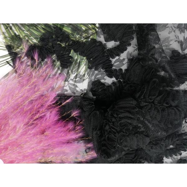 Black Floral Lace Applique Embroidery Fabric Evening Dress Fabric