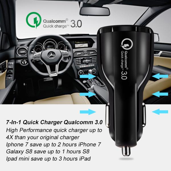 QC3.0 Fast Car Charger , Dual Usb Car Charger Fireproof Multi Protection