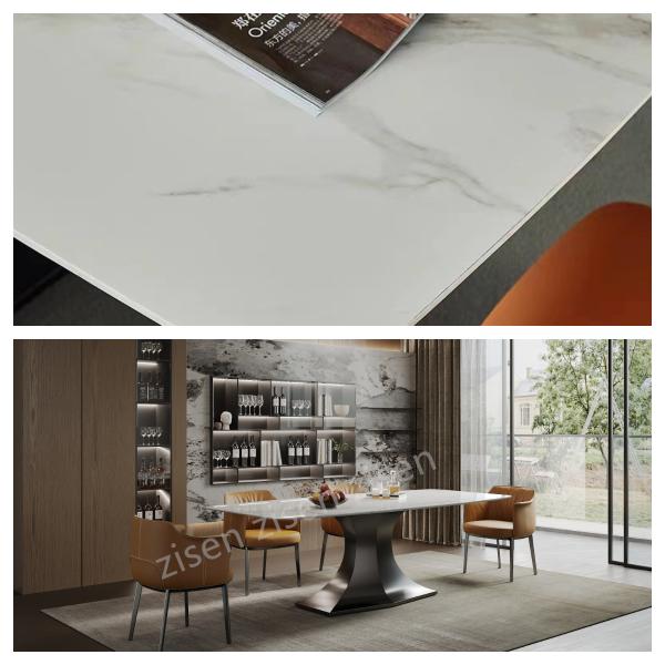 Pendulum Craft Ceramic Marble Dining Table Graceful Metal Pedestal