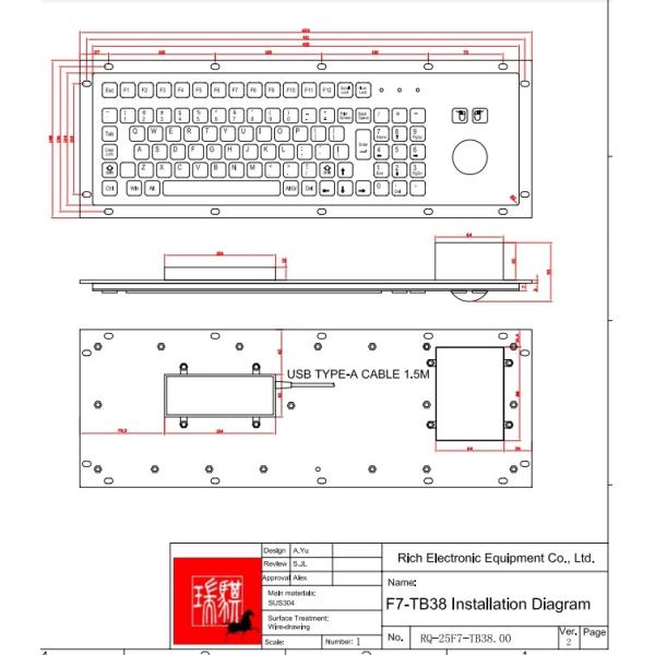 Waterproof Dustproof Industrial PC Keyboard IP65 / IK07 With Trackball Violence Resist