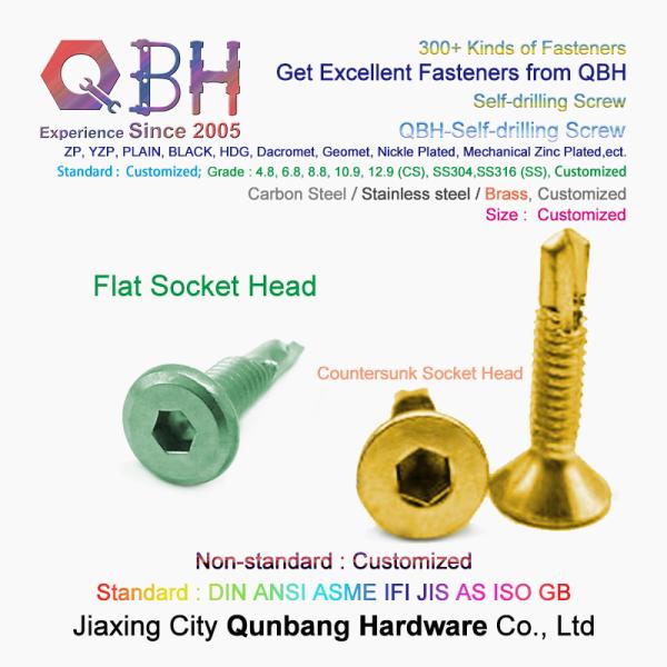 QBH Yellow Zinc Plated YZP Socket Notch CKS Countersunk Head Self Drilling Screws