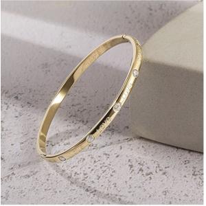 Engagement Gold Rhinestone Bracelet LOVE Engraved Bangles For Women